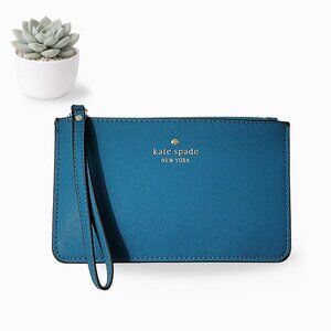 Kate Spade Teal Saffiano Leather Zip Wristlet Pouch